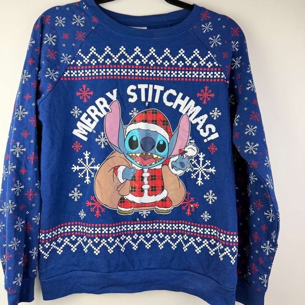 Disney Stitch Christmas Sweatshirt Light Detail Medium